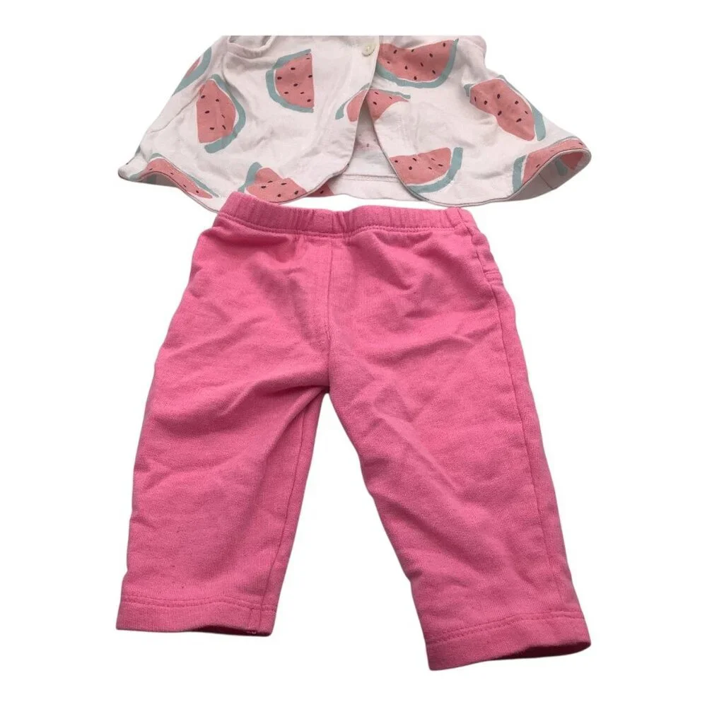 Carter's Lot of 2 Girls 3 Months‎ White Watermelon Sleeveless Shirt Pink Pants